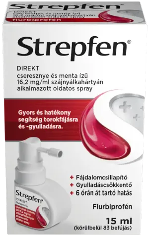 Strepfen DIREKT cseresznye és menta ízű 16,2 mg/ml szájnyálkahártyán alkalmazott oldatos spray